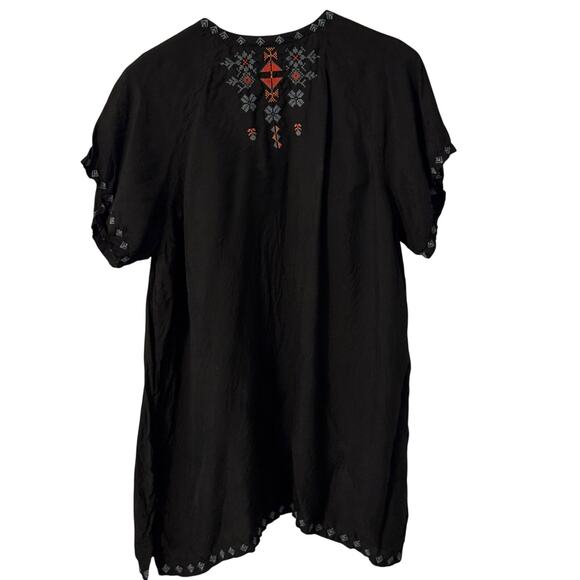 Johnny Was Pete & Greta Embroidered Black Tunic Top Boho Hippie Western size M - Picture 7 of 9